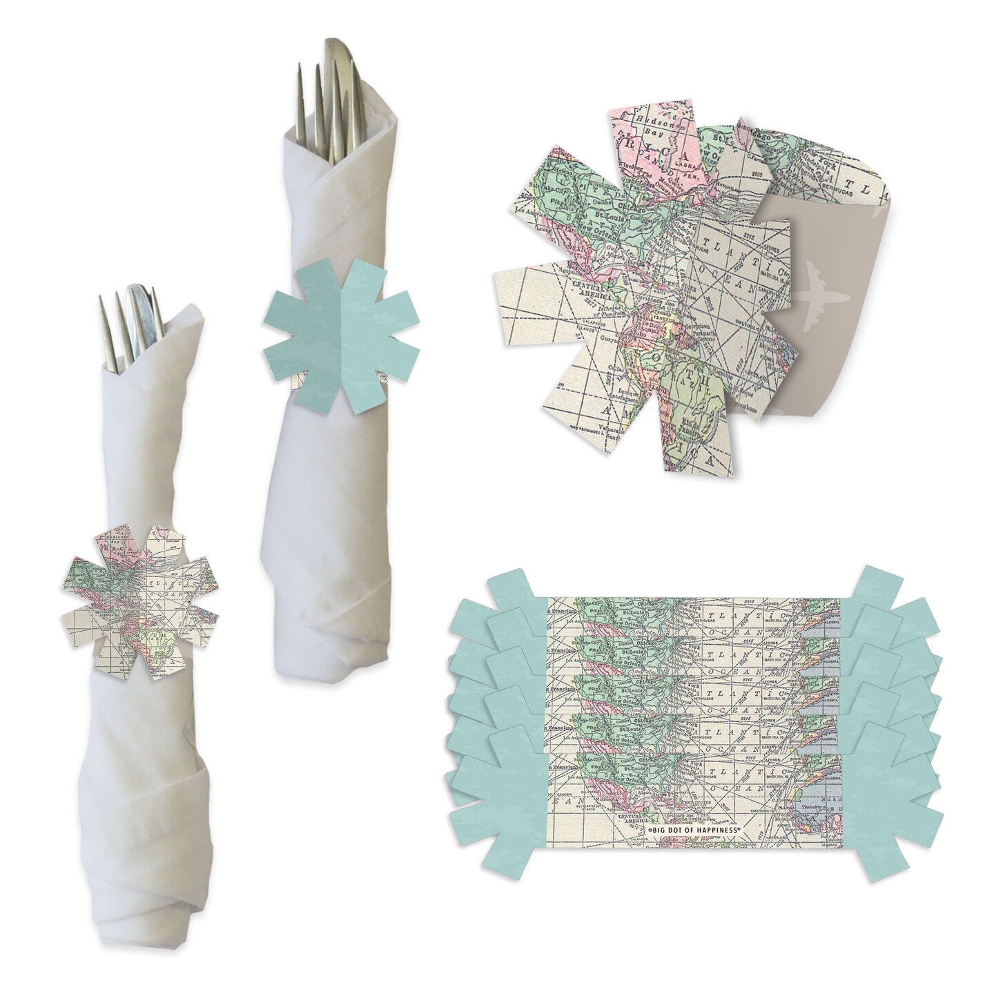Big Dot of Happiness World Awaits - Travel Themed Party Paper Napkin Holder - Napkin Rings - Set of 24