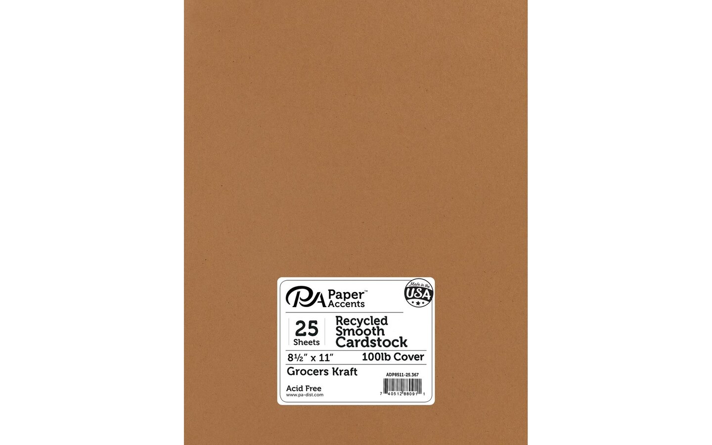 PA Paper Accents Recycled Cardstock 8.5&#x22; x 11&#x22; Grocers Kraft, 100lb colored cardstock paper for card making, scrapbooking, printing, quilling and crafts, 25 piece pack