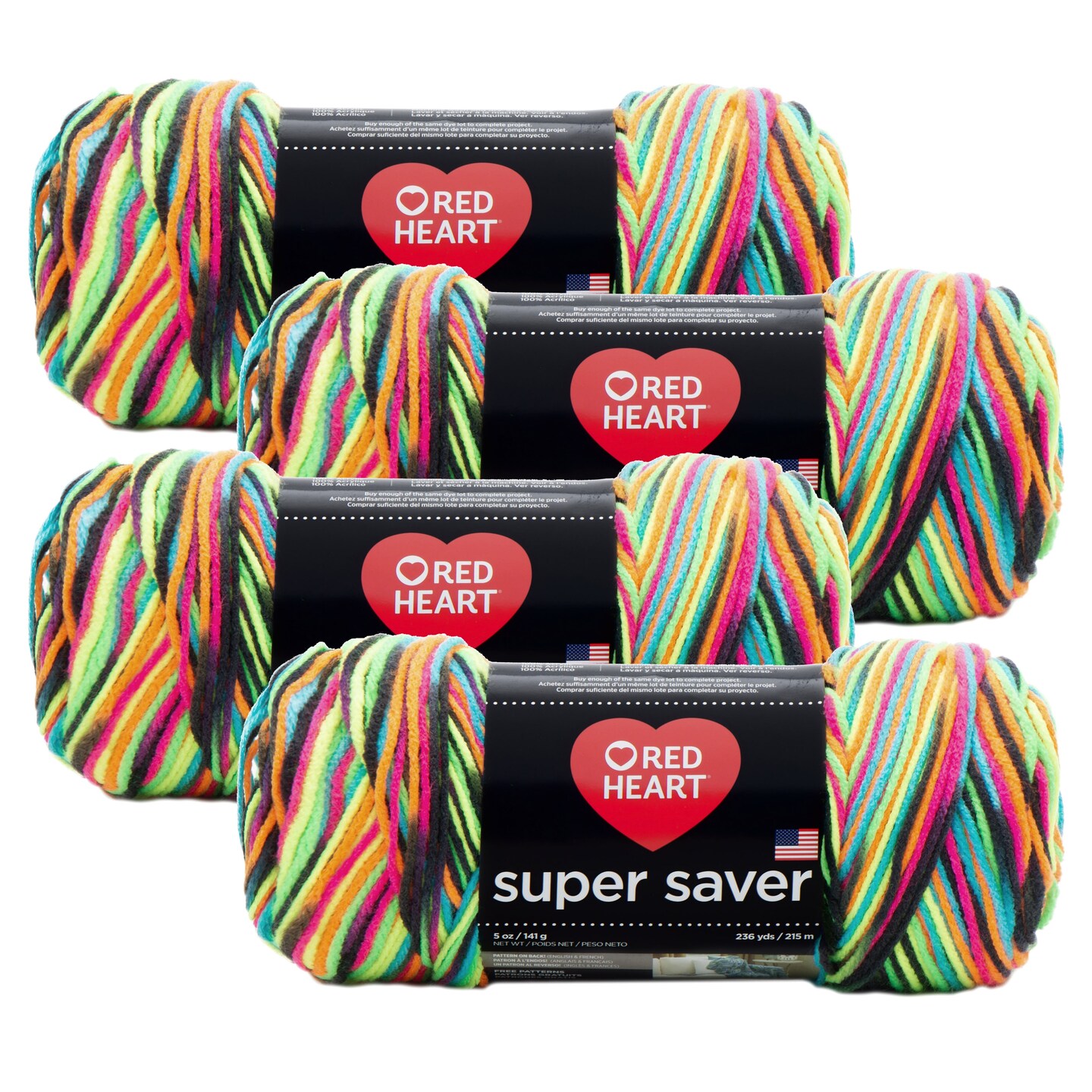 (Pack of 4) Red Heart Super Saver Yarn-Blacklight