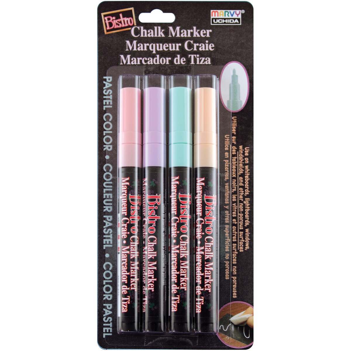 Uchida Bistro Chalk Marker Fine Point Set 4/Pkg-Pastel Yellow, Pink, Green & Blue