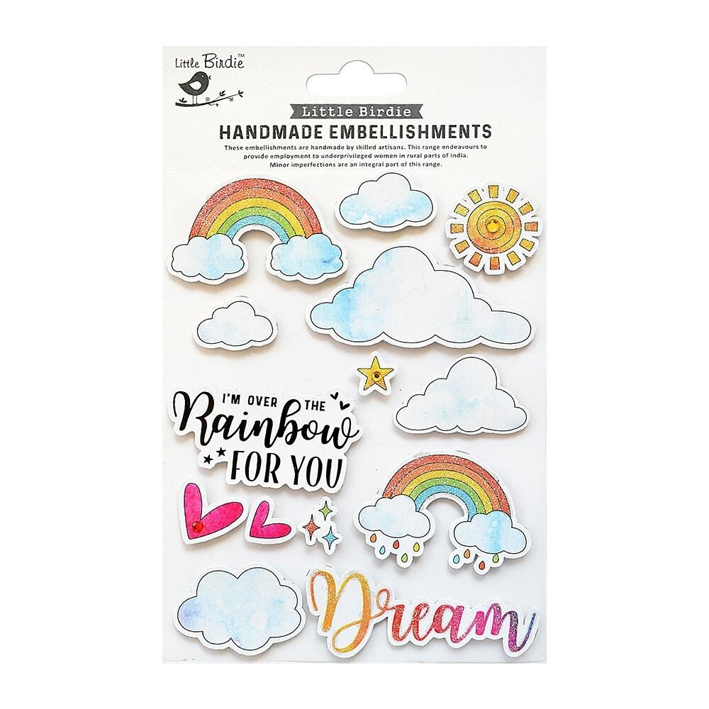 Little Birdie Rainbow Dream Embellishment 14/Pkg-Rainbow Dream