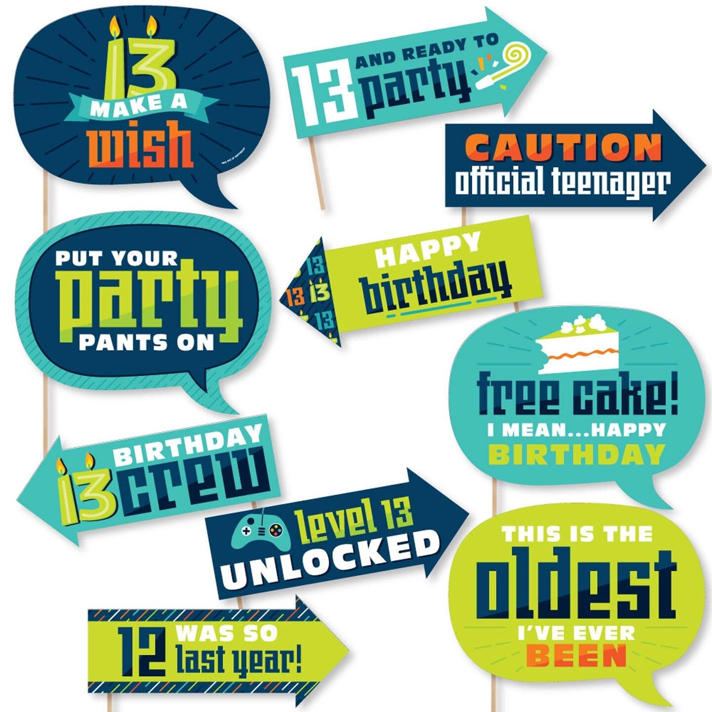 Big Dot of Happiness Funny Boy 13th Birthday - Official Teenager Birthday Party Photo Booth Props Kit - 10 Piece