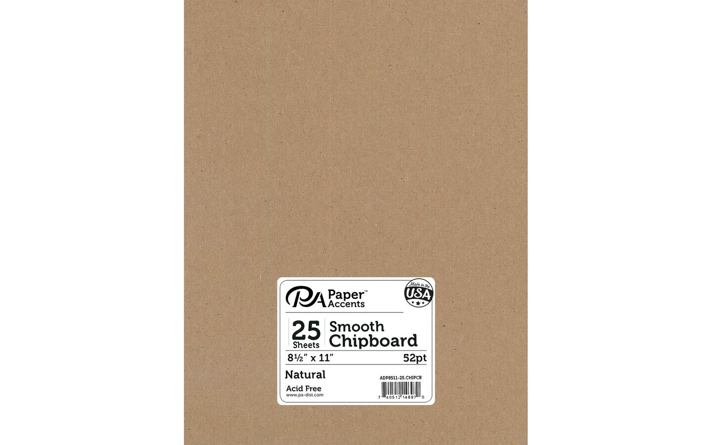 Chipboard 8.5x11 1X Heavy 52pt 25pcPk Natural