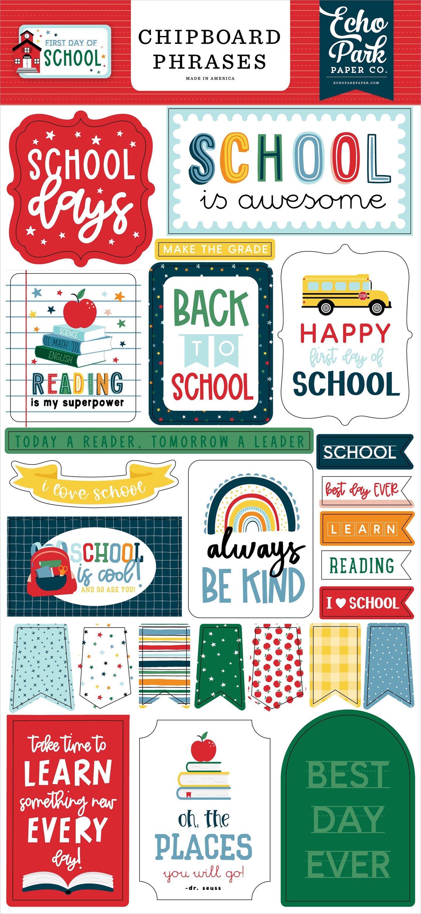 First Day Of School Chipboard 6&#x22;X13&#x22;-Phrases