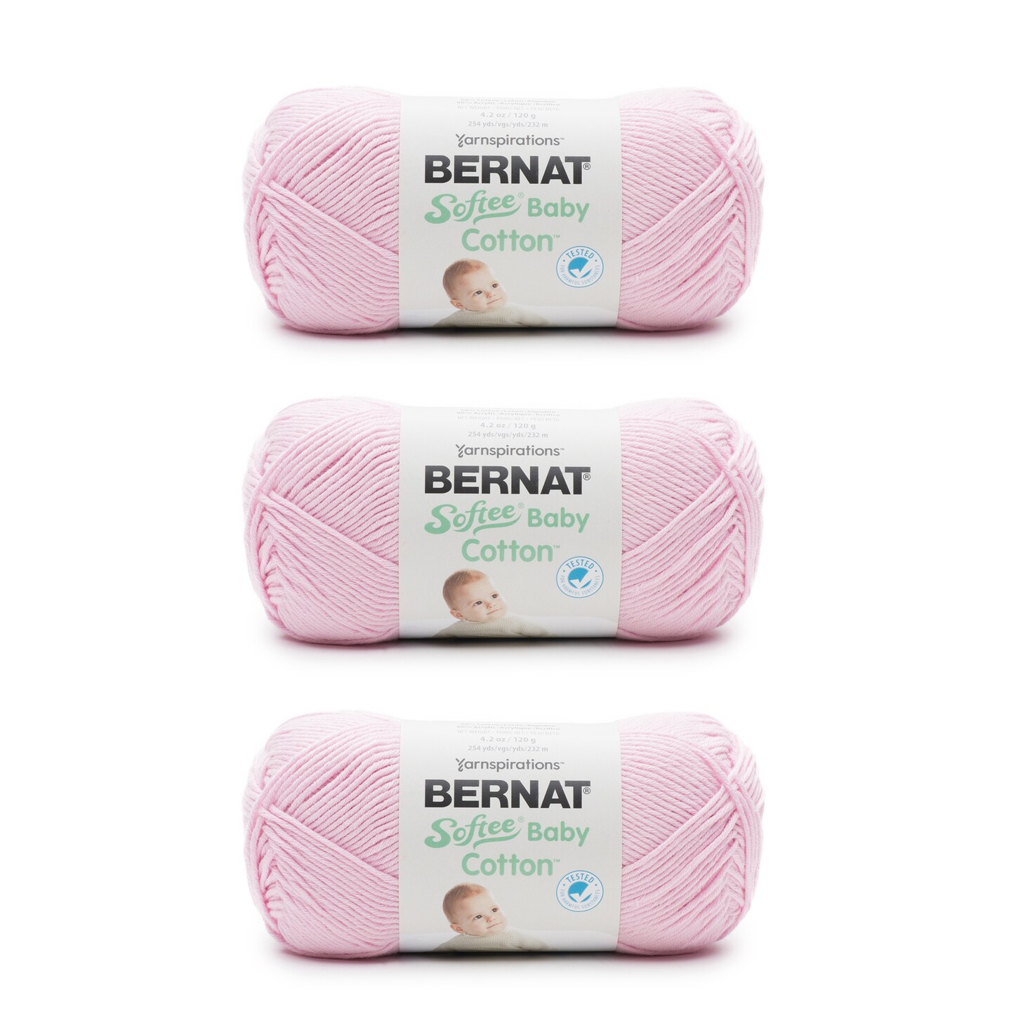 Bernat Softee Baby Cotton Petal Yarn - 3 Pack of 120g/4.25oz - Blend - 3 DK (Light) - 254 Yards - Knitting/Crochet