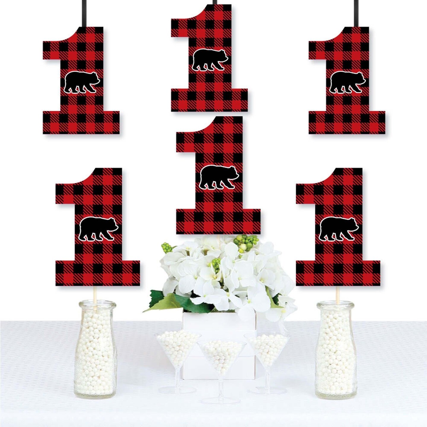 Big Dot of Happiness 1st Birthday Lumberjack - Channel The Flannel - One Shaped Decor DIY Buffalo Plaid First Birthday Party Essentials - Set of 20