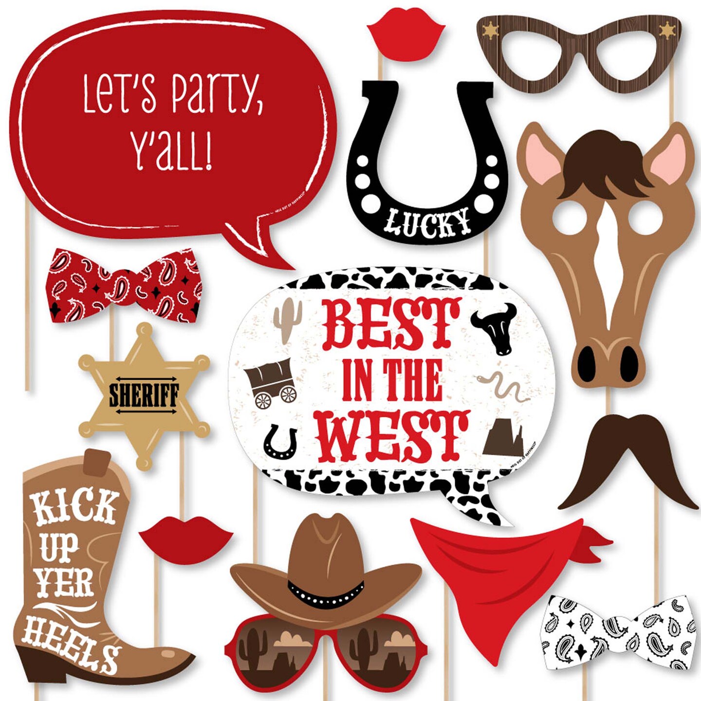 Big Dot of Happiness Western Hoedown - Wild West Cowboy Party Photo Booth Props Kit - 20 Count
