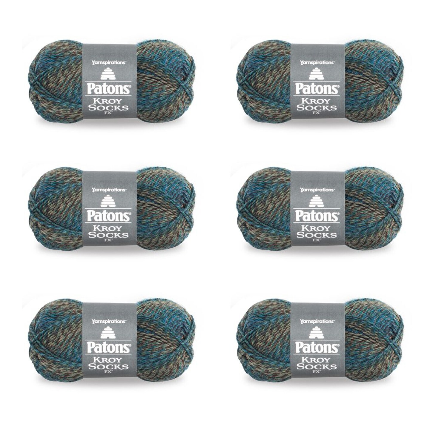 Patons Kroy Socks FX Cascade Colors Yarn - 6 Pack of 1.75oz/50g - Blended Fiber - 1 Super Fine - 166 Yards - Knitting/Crochet