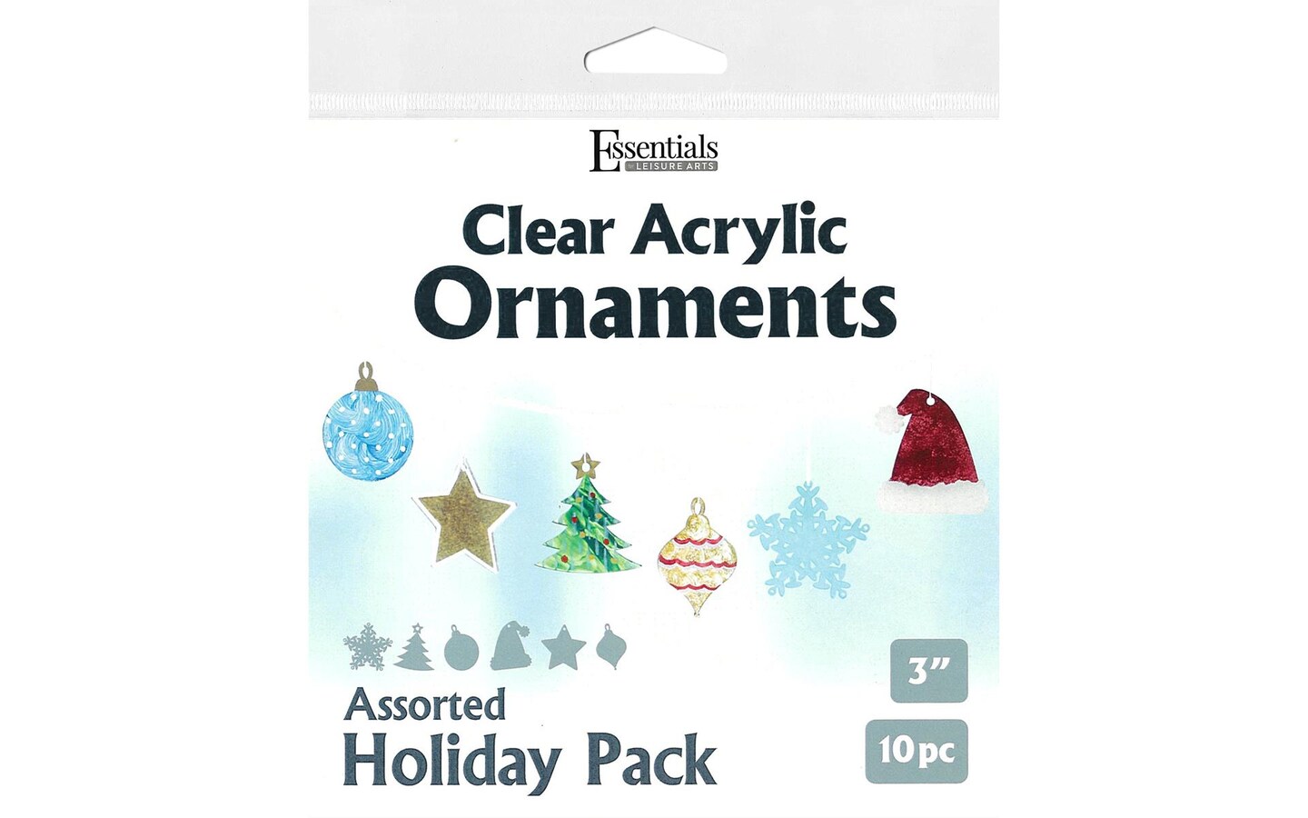 Essentials By Leisure Arts Clear Acrylic Ornaments 3&#x22; Assorted Holiday 10pc, Laser cut ornament blanks for decorating with vinyl, paint, stickers and more