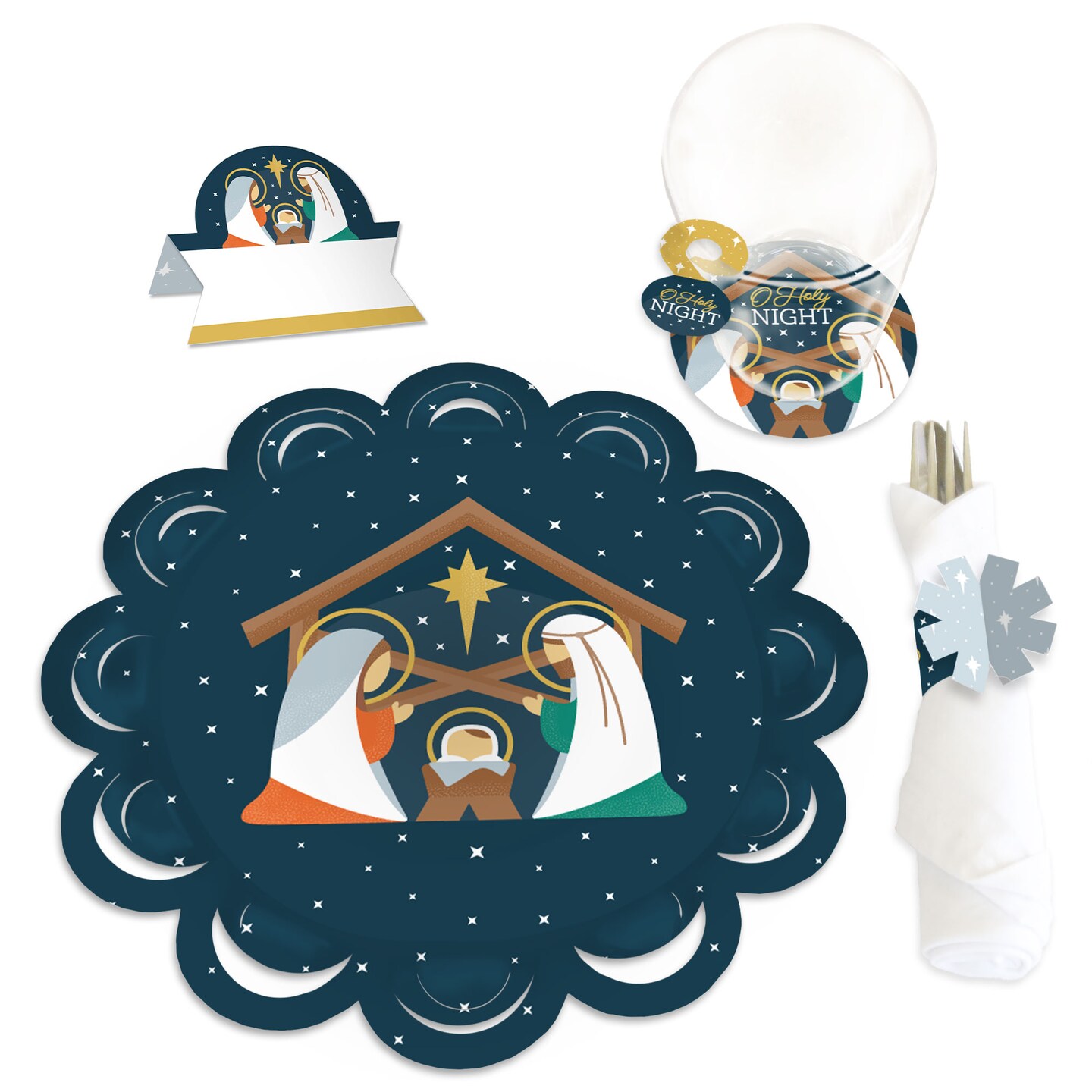 Big Dot of Happiness Holy Nativity - Manger Scene Religious Christmas Paper Charger and Table Decorations - Chargerific Kit - Place Setting for 8