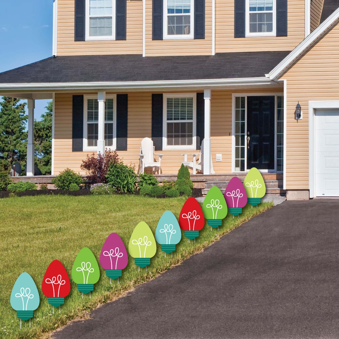 Big Dot of Happiness Christmas Light Bulbs - Lawn Decorations - Outdoor Holiday Party Yard Decorations - 10 Piece