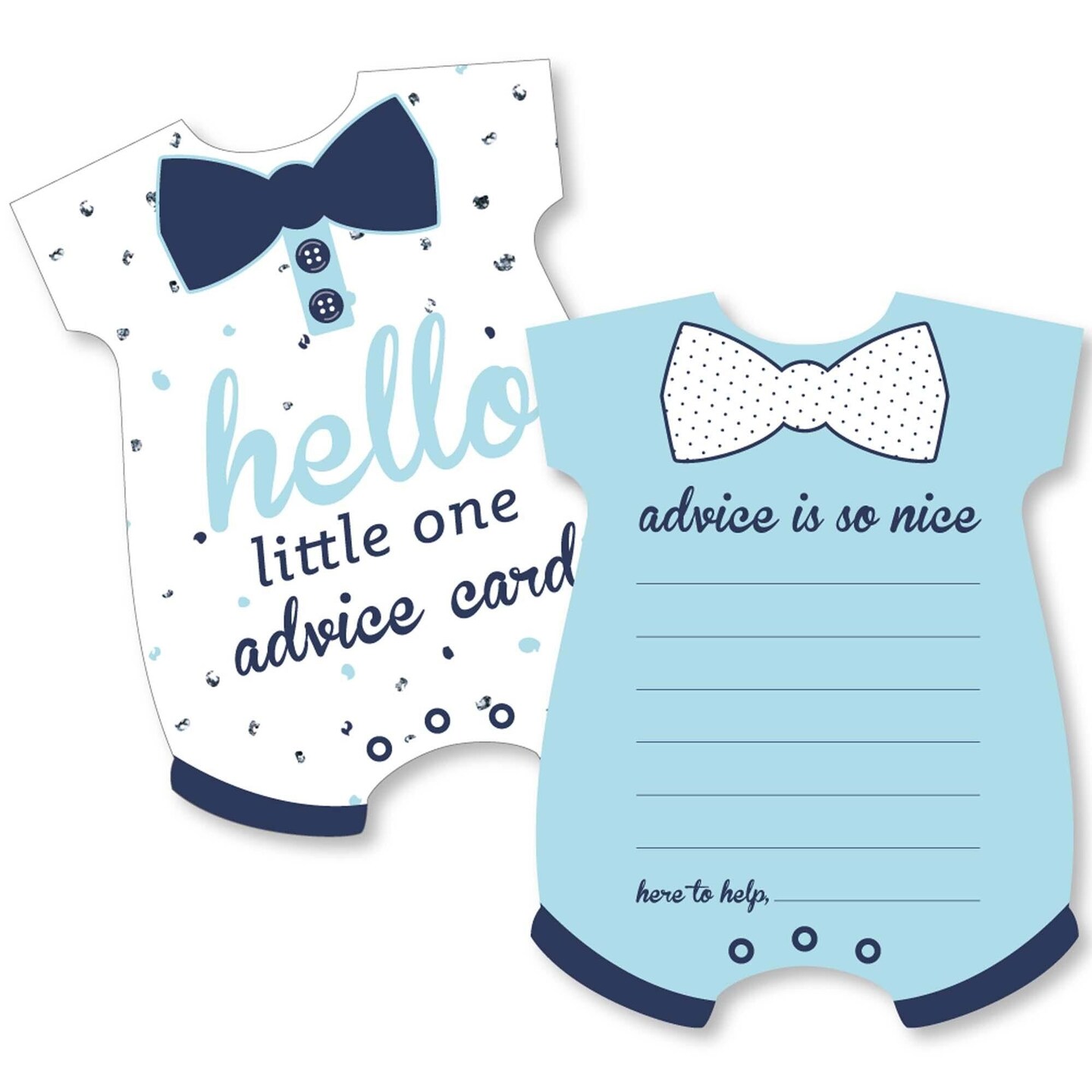 Big Dot of Happiness Hello Little One - Blue and Silver - Baby Bodysuit Wish Card Boy Baby Shower Activities - Shaped Advice Cards Game - Set of 20