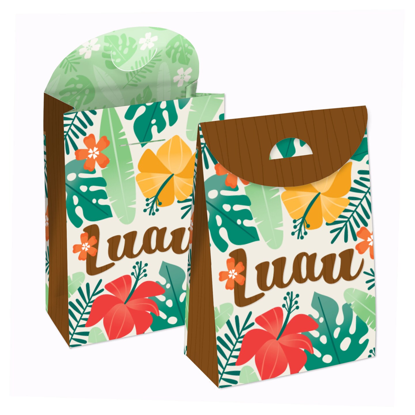 Big Dot of Happiness Tropical Luau - Hawaiian Beach Gift Favor Bags - Party Goodie Boxes - Set of 12