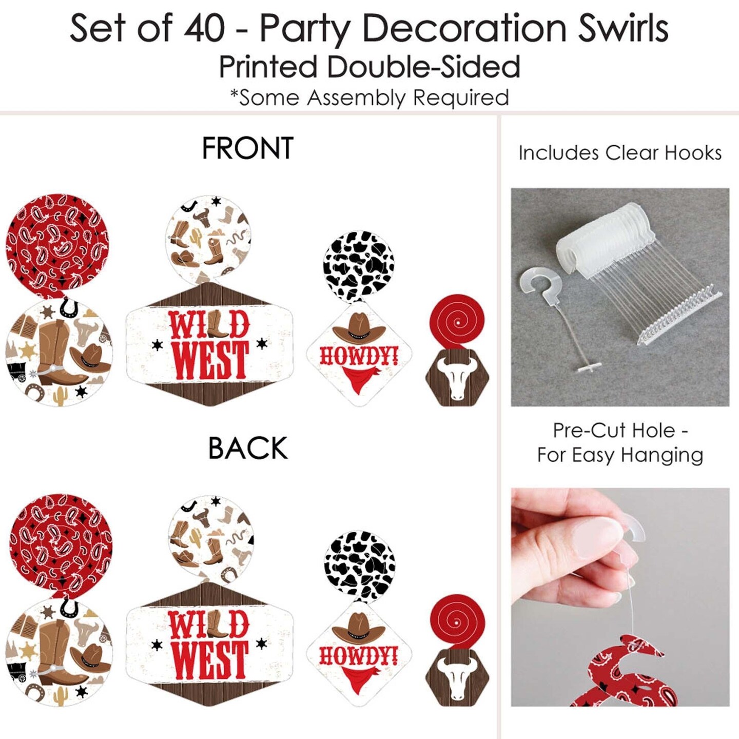 Big Dot of Happiness Western Hoedown - Wild West Cowboy Party Hanging Decor - Party Decoration Swirls - Set of 40