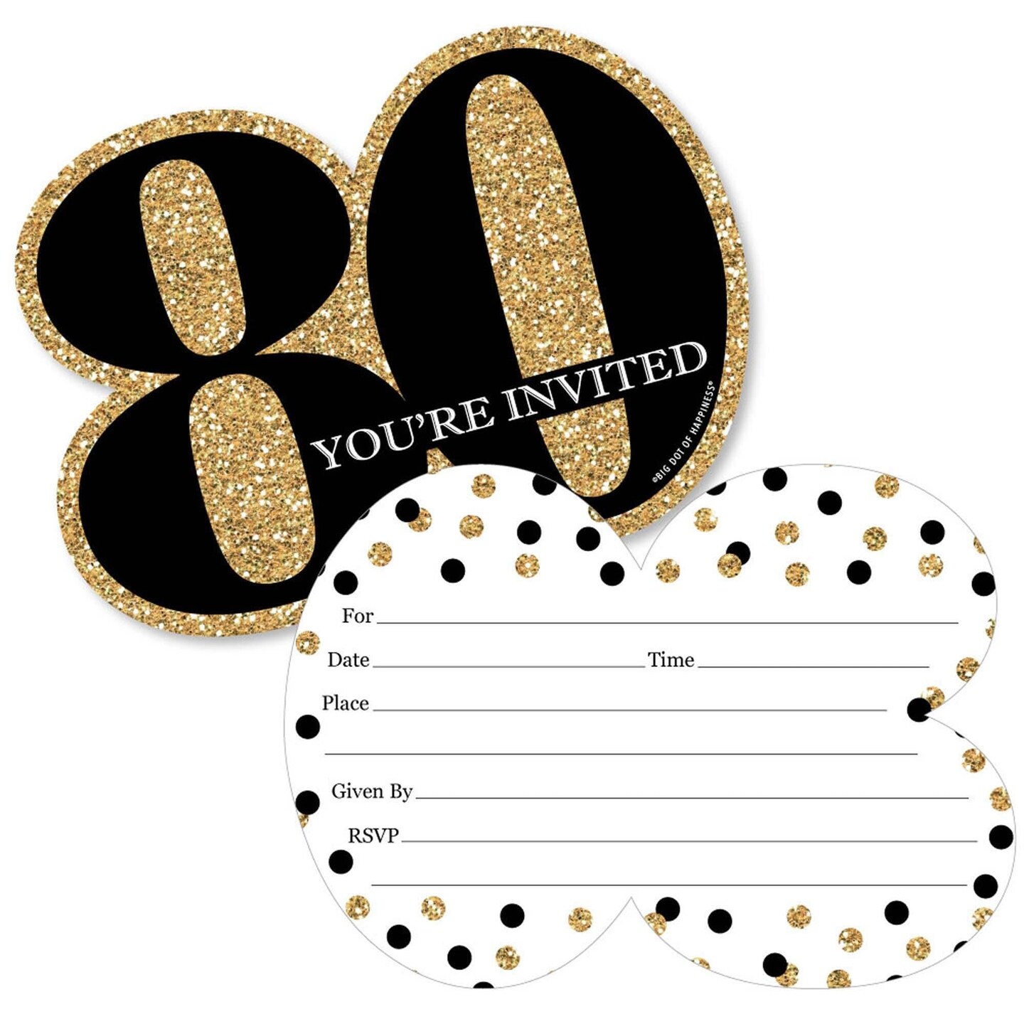 Big Dot Of Happiness Adult 80th Birthday Gold Shaped Fill In Invitations Birthday Party
