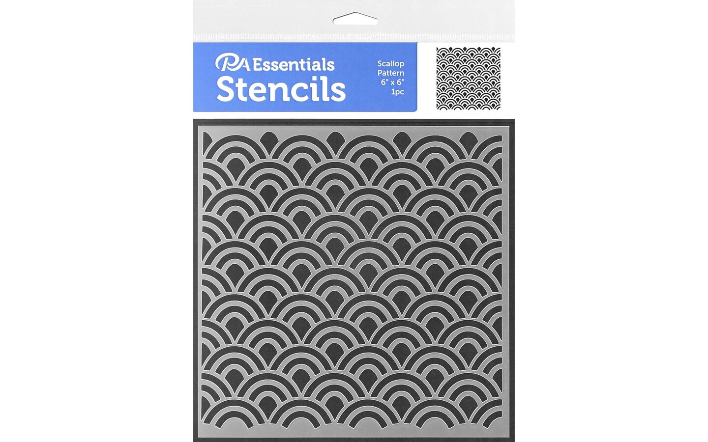 PA Essentials Stencil Scallop Pattern for Painting on Wood, Canvas, Paper, Fabric, Wall and Tile, Reusable DIY Art and Craft Stencils for Painting, 6"x6" Inches