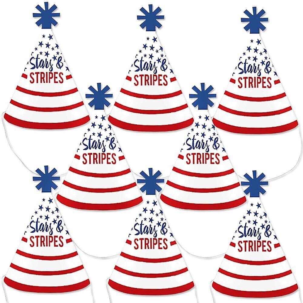 Big Dot of Happiness Stars and Stripes - Mini Cone Memorial Day, 4th of July & Labor Day USA Patriotic Party Hats - Small Little Party Hats - Set of 8