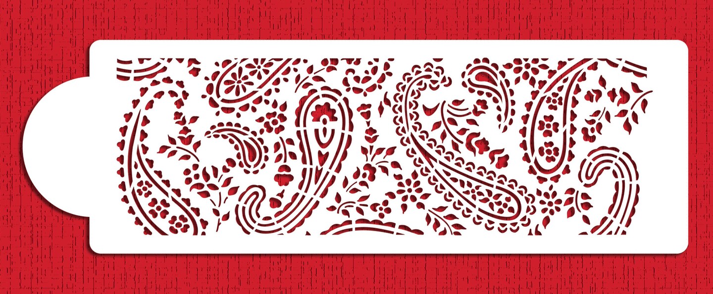 Paisley Cake Stencil Side | C465 by Designer Stencils | Cake Decorating Tools |