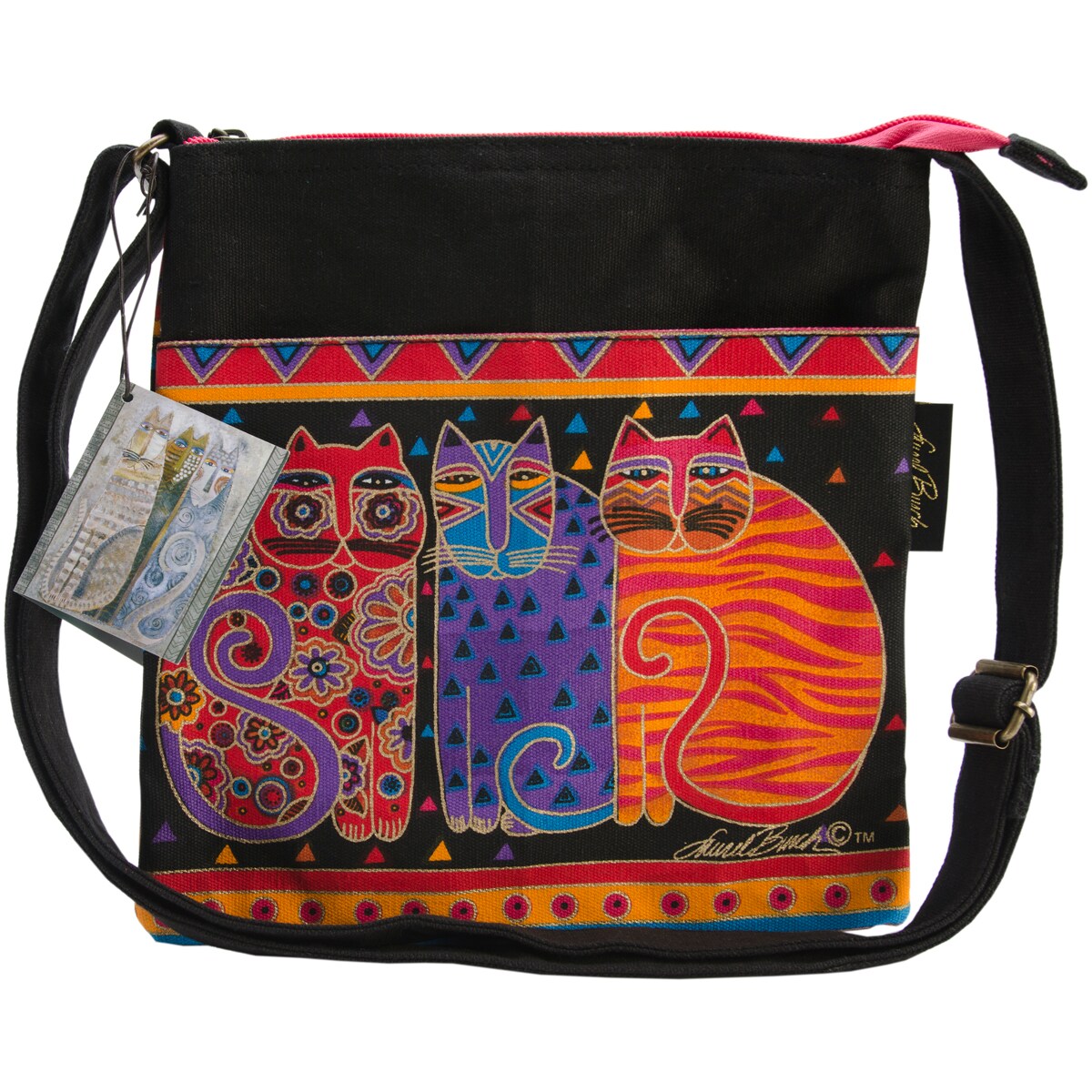 Laurel Burch Crossbody Purse Zipper Top 10"X10" -Feline Friends