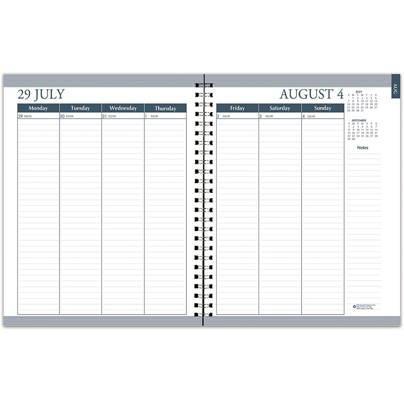 Monthly And Weekly Academic Calendar Planner, Black Suede Like Cover, 12 Months July-August, 7&#x22; X 9&#x22;