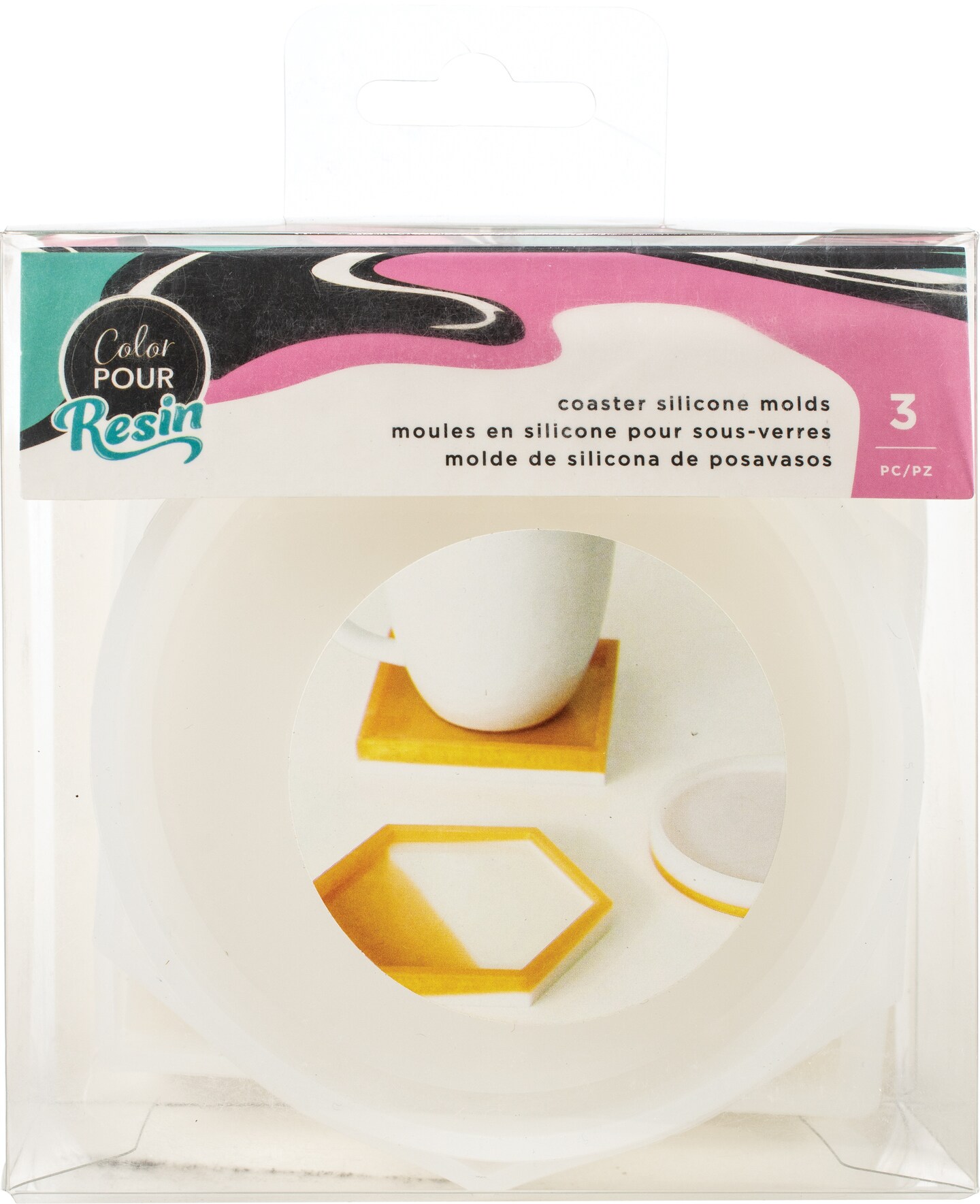 American Crafts Color Pour Resin Mold 3/Pkg-Coaster - Circle, Square & Hexagon