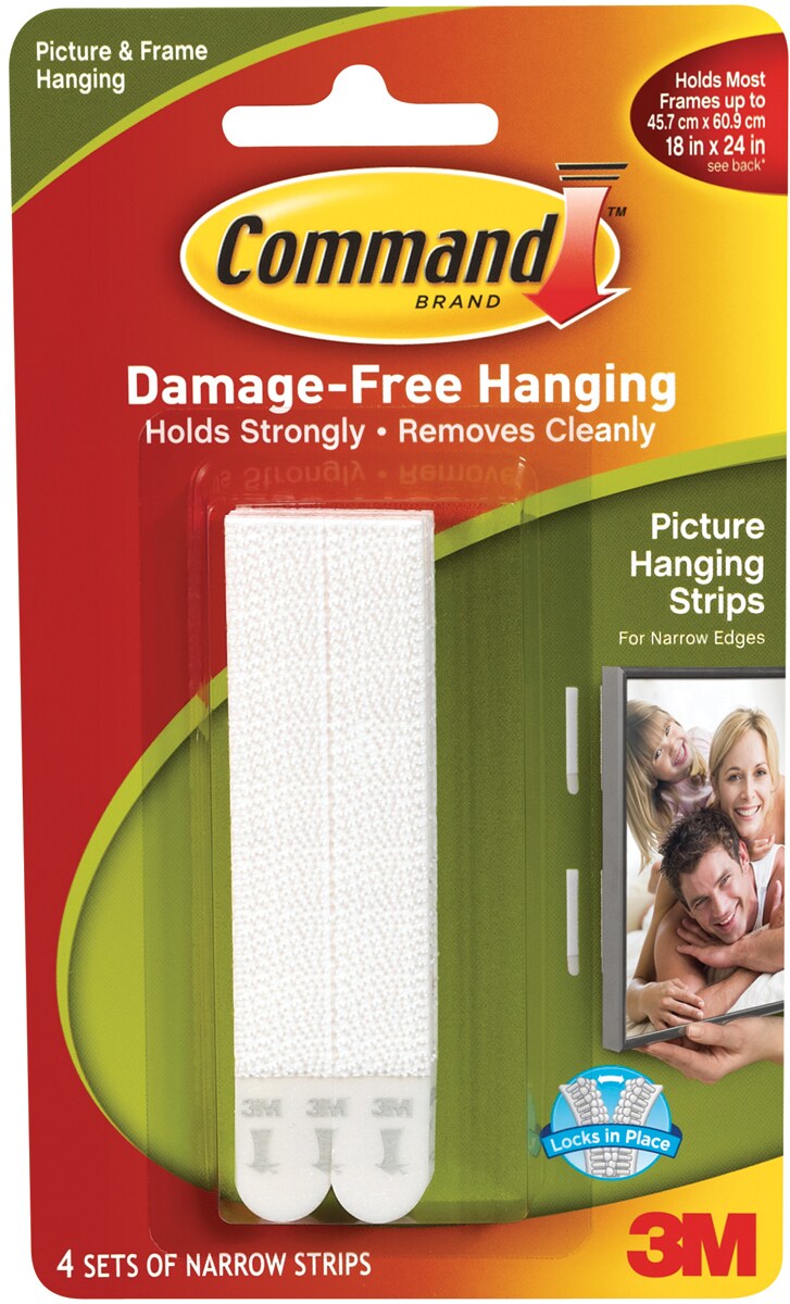 Command Narrow Picture Hanging Strips-White 4 Sets/Pkg
