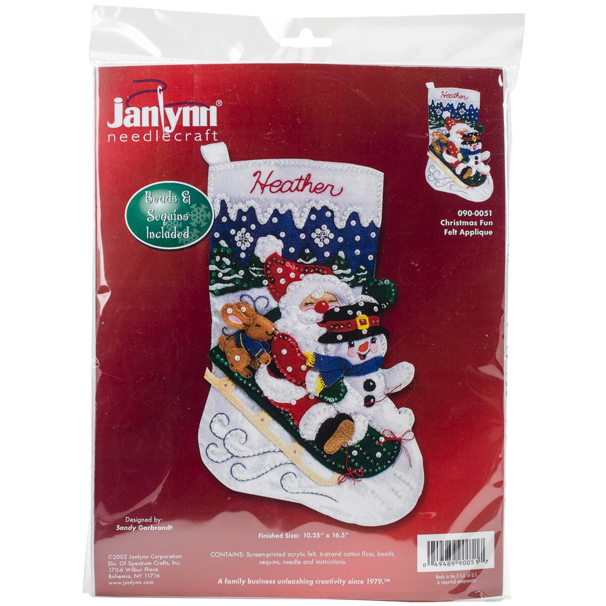 Janlynn Felt Stocking Applique Kit 16.5 Long - Christmas Fun