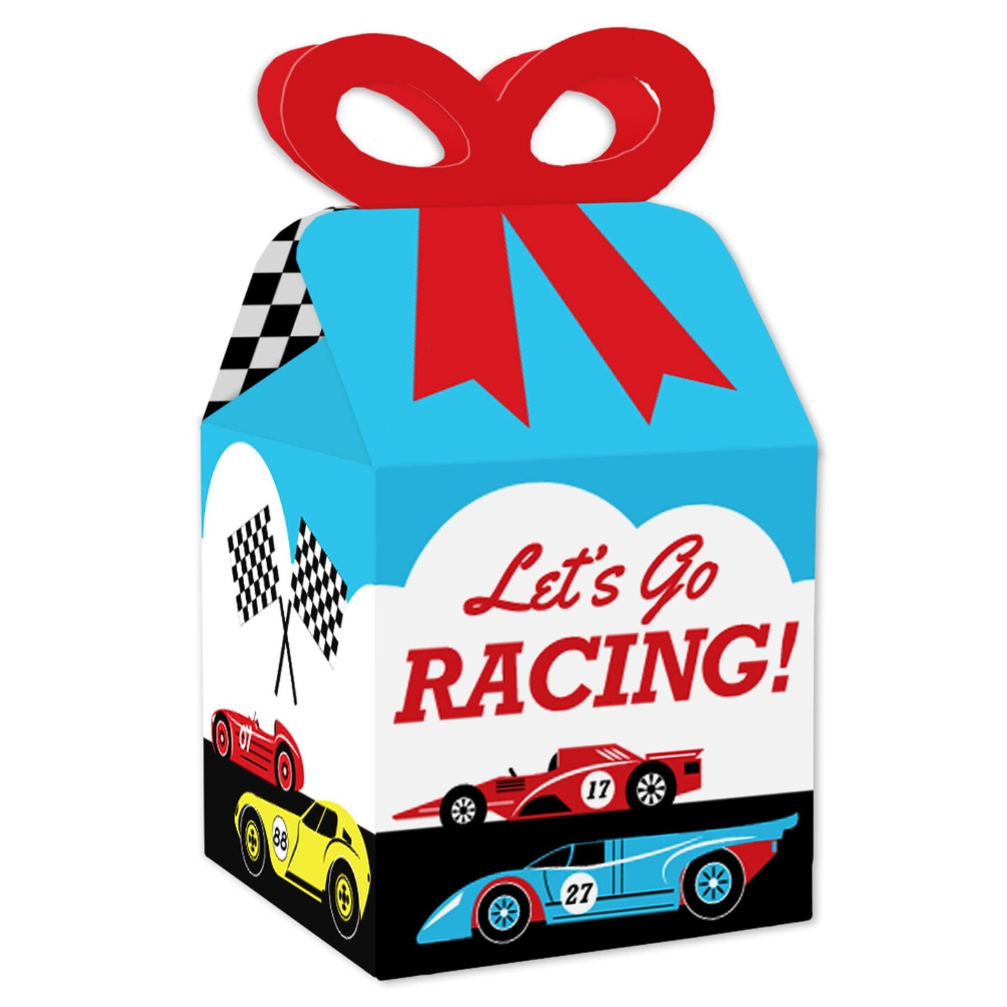 Big Dot of Happiness Let&#x27;s Go Racing - Racecar - Square Favor Gift Boxes - Race Car Birthday Party or Baby Shower Bow Boxes - Set of 12