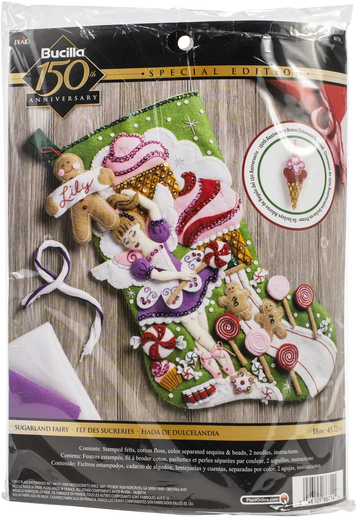 Bucilla Felt Stocking Applique Kit 18&#x22; Long-Sugarland Fairy
