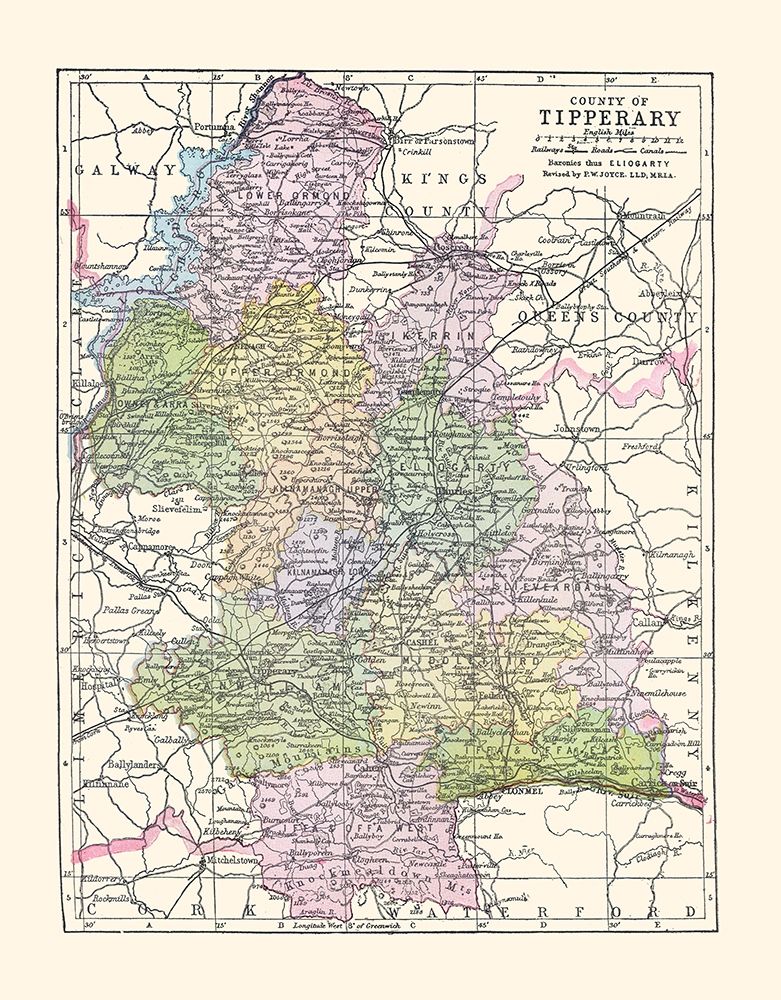 Tipperary County Ireland - Bartholomew 1882 Poster Print by Bartholomew Bartholomew # ITIR0022