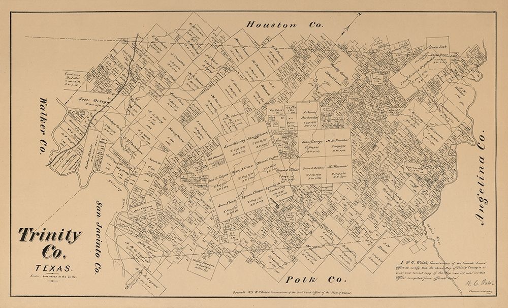 Trinity County Texas - Walsh 1879  Poster Print by Walsh Walsh # TXTR0009