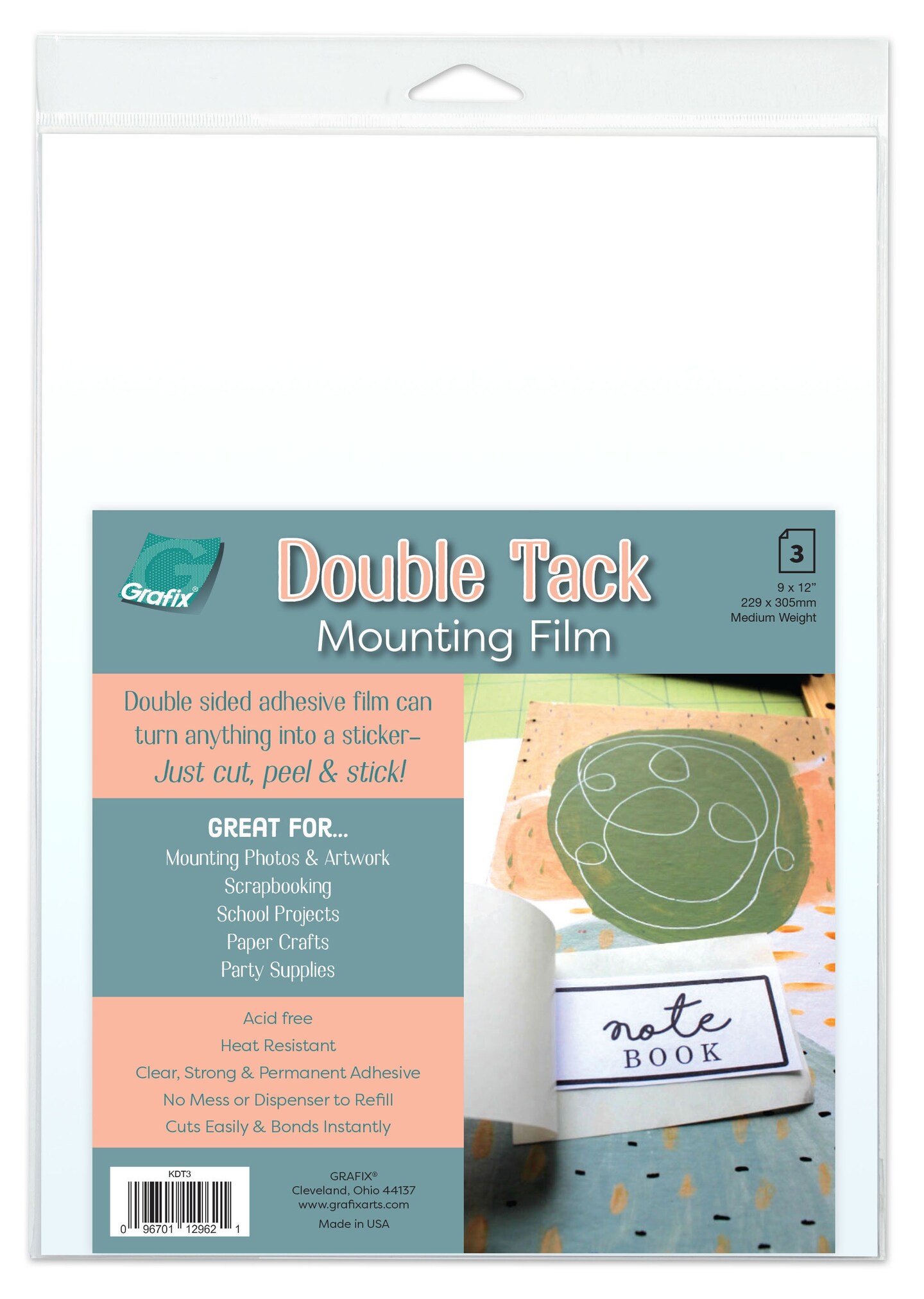 Grafix Double Tack Mounting Film 3/Pkg-9&#x22;X12&#x22;