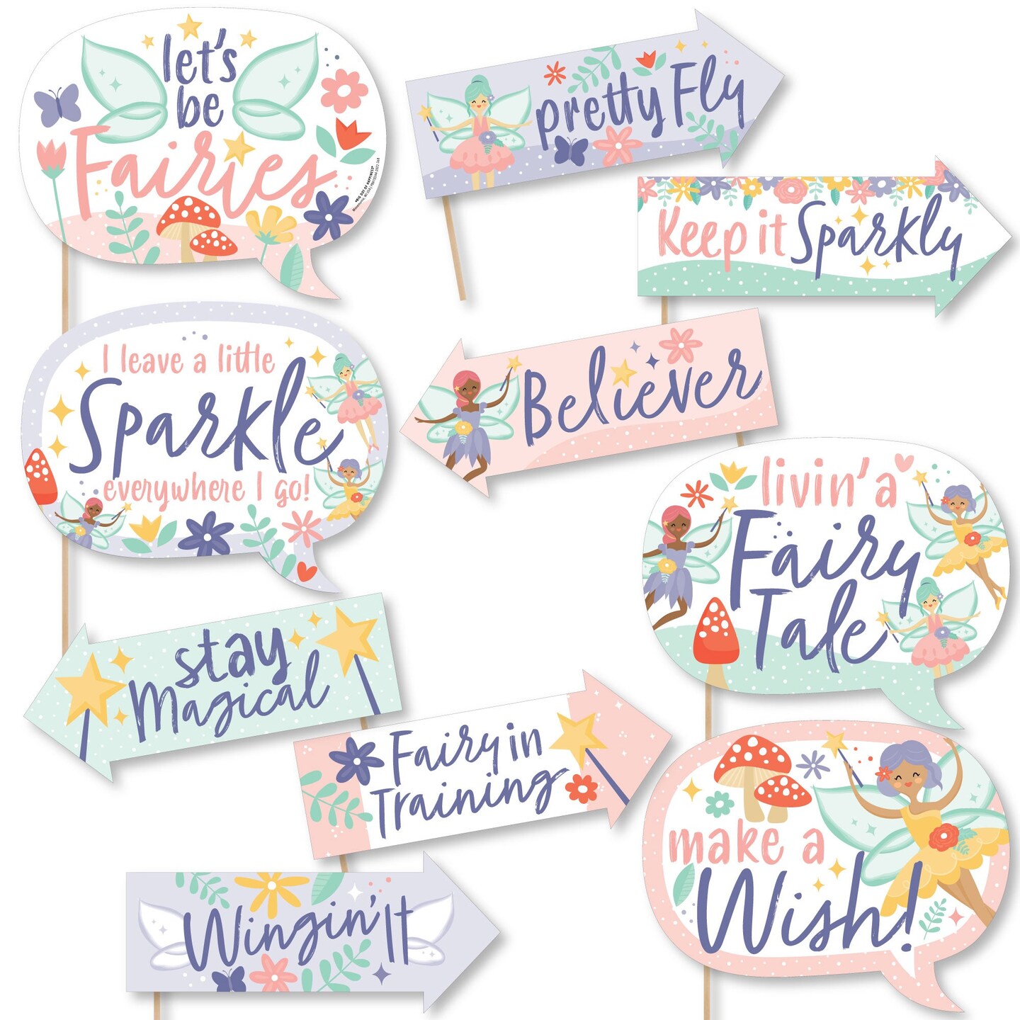 Big Dot of Happiness Funny Let's Be Fairies - Fairy Garden Birthday Party Photo Booth Props Kit - 10 Piece