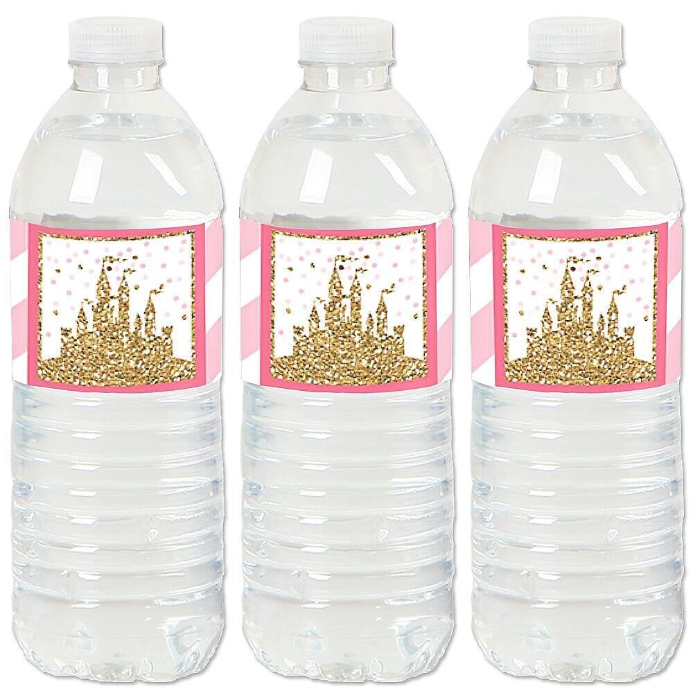 Big Dot of Happiness Little Princess Crown - Pink and Gold Princess Baby Shower or Birthday Party Water Bottle Sticker Labels - Set of 20