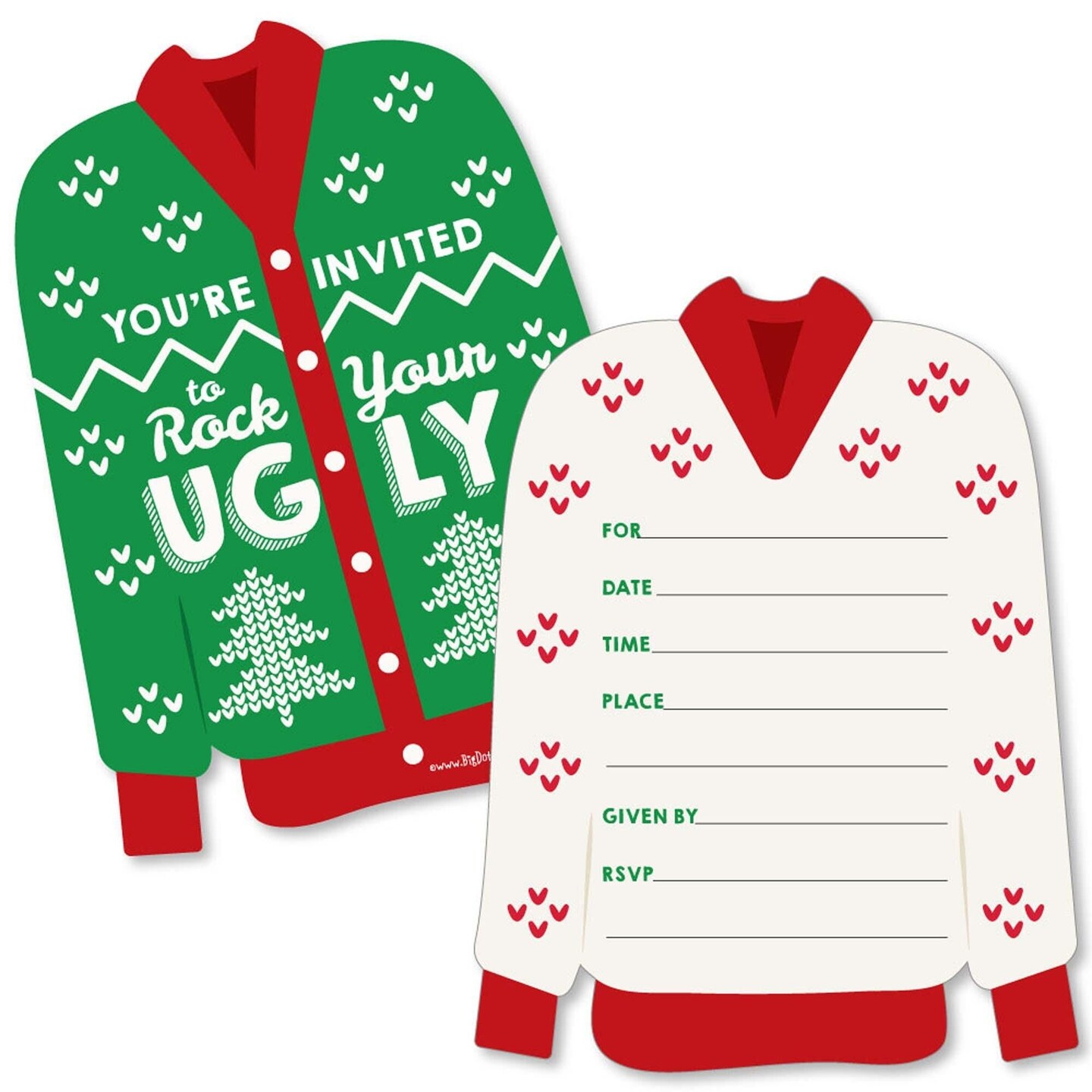 Big Dot of Happiness Ugly Sweater Shaped Fill in Invitations