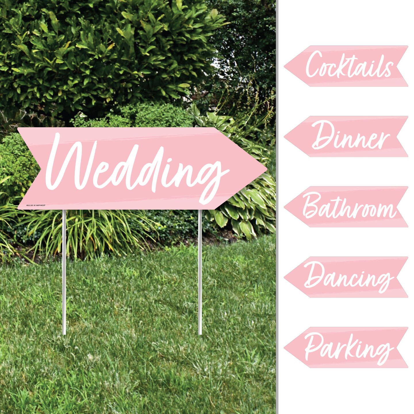 Big Dot of Happiness Pink Elegantly Simple - Arrow Wedding and Receptions Direction Signs - Double Sided Outdoor Yard Signs - Set of 6