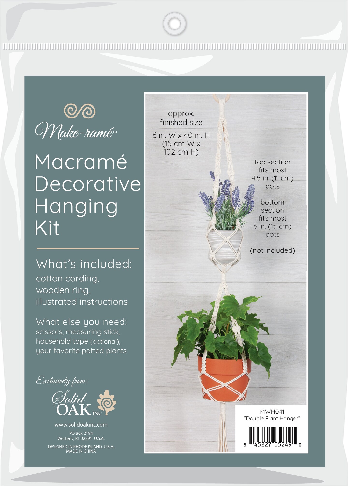 Solid Oak Macrame Decorative Hanging Kit-Double Plant Hanger