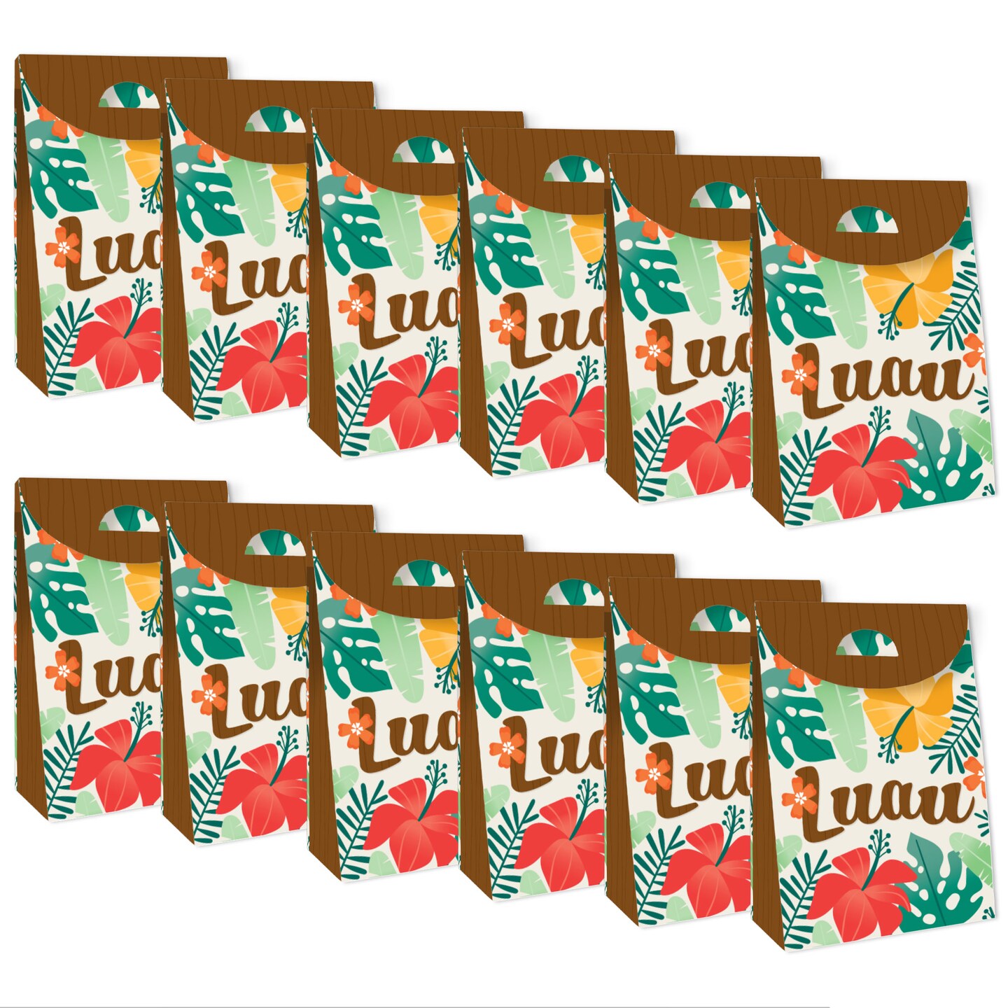 Big Dot of Happiness Tropical Luau - Hawaiian Beach Gift Favor Bags - Party Goodie Boxes - Set of 12