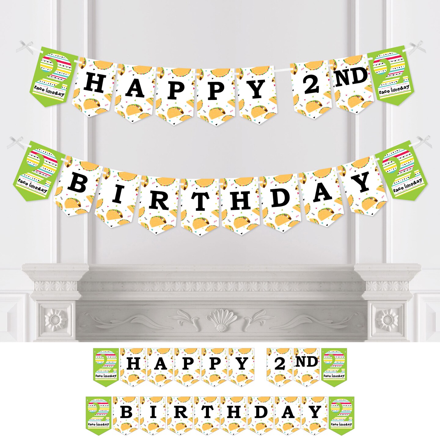 Big Dot of Happiness 2nd Birthday Taco Twosday - Fiesta Second Birthday Party Bunting Banner - Party Decorations - Happy 2nd Birthday