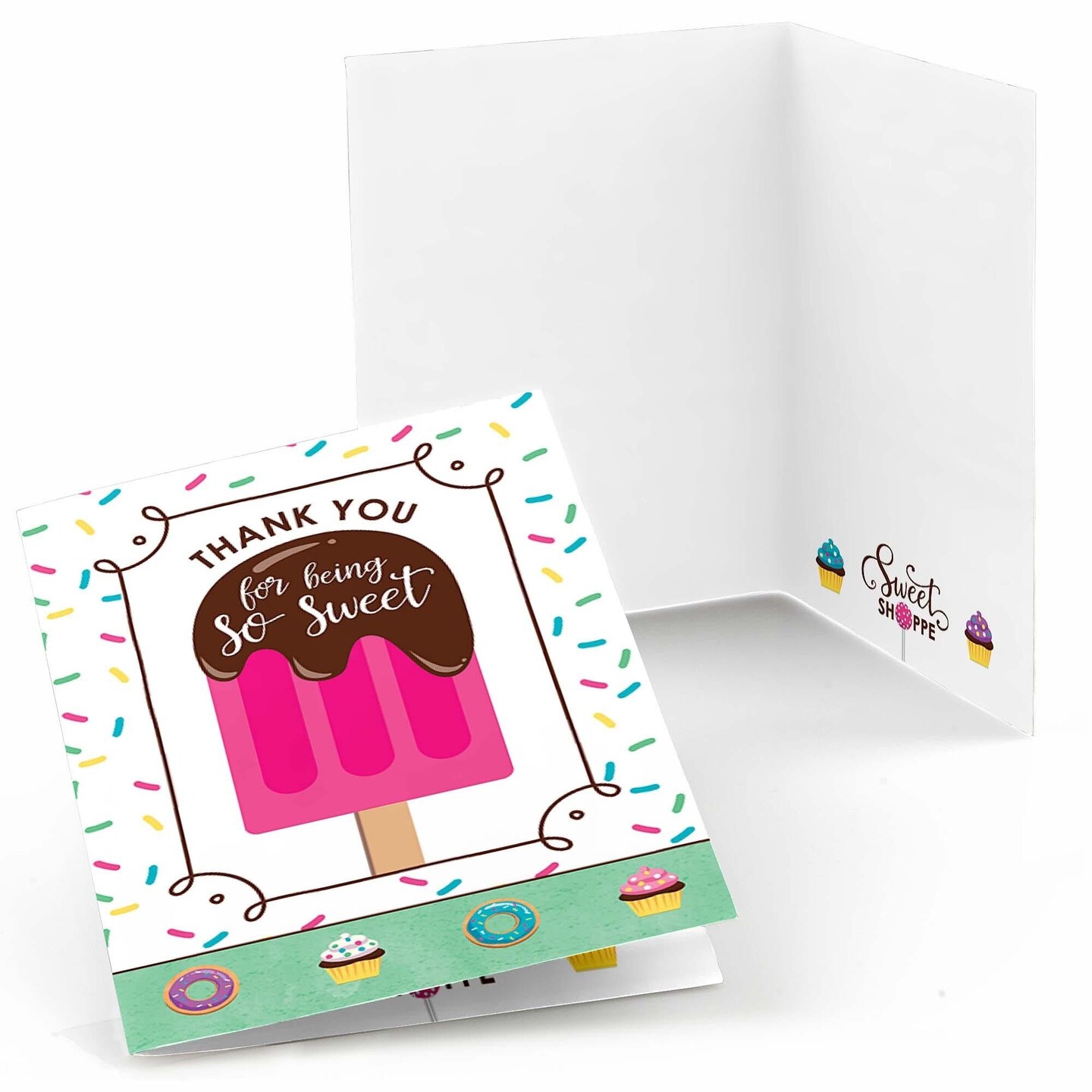 Big Dot of Happiness Sweet Shoppe - Candy and Bakery Birthday Party or Baby Shower Thank You Cards (8 count)
