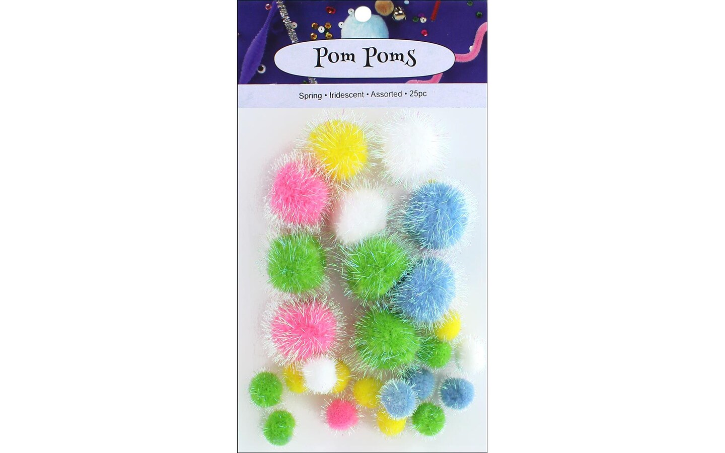 PA Ess Pom Pom 25pc Iridescent Astd Sizes Spring
