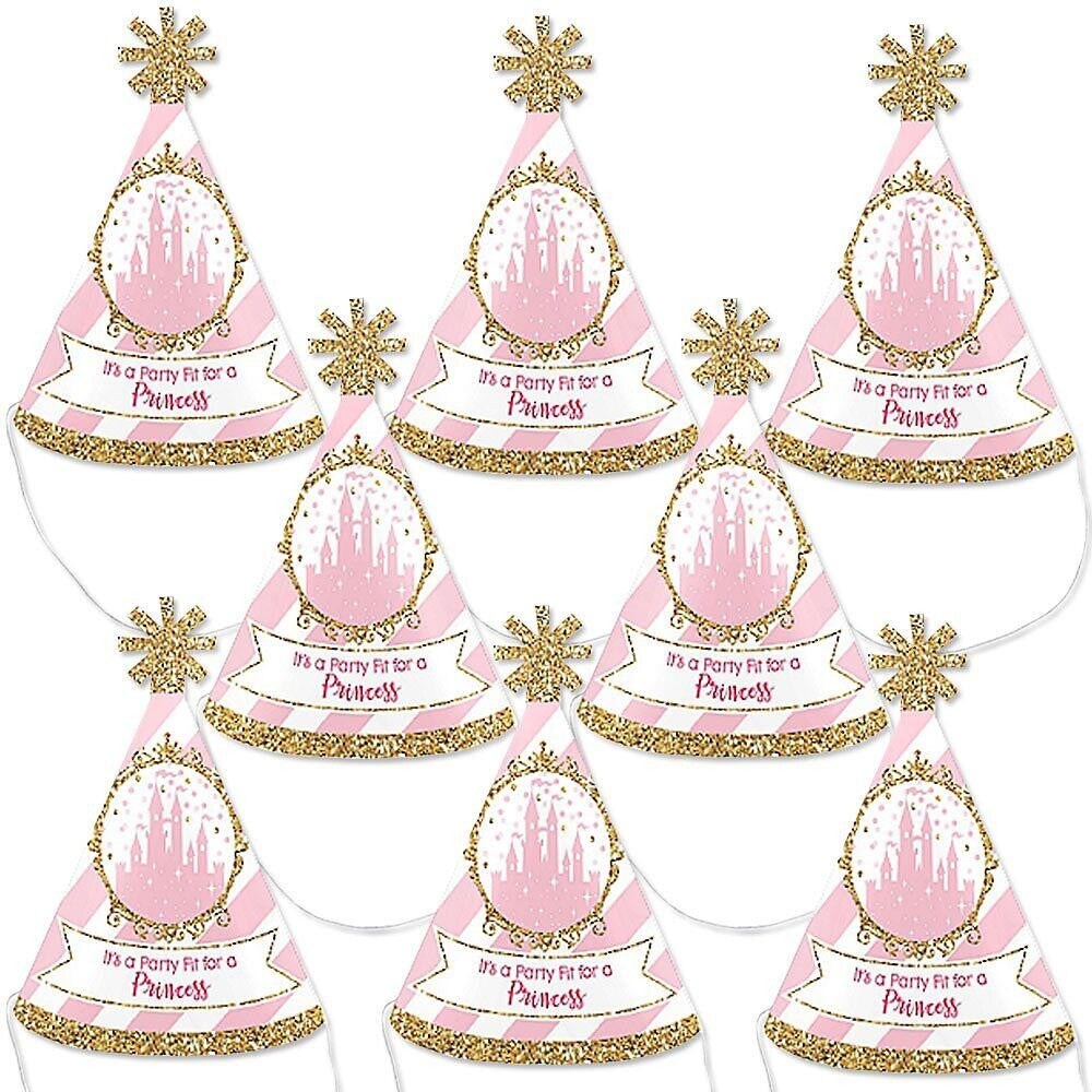 Big Dot of Happiness Little Princess Crown - Mini Cone Pink and Gold Princess Baby Shower or Birthday Party Hats - Small Little Party Hats - Set of 8