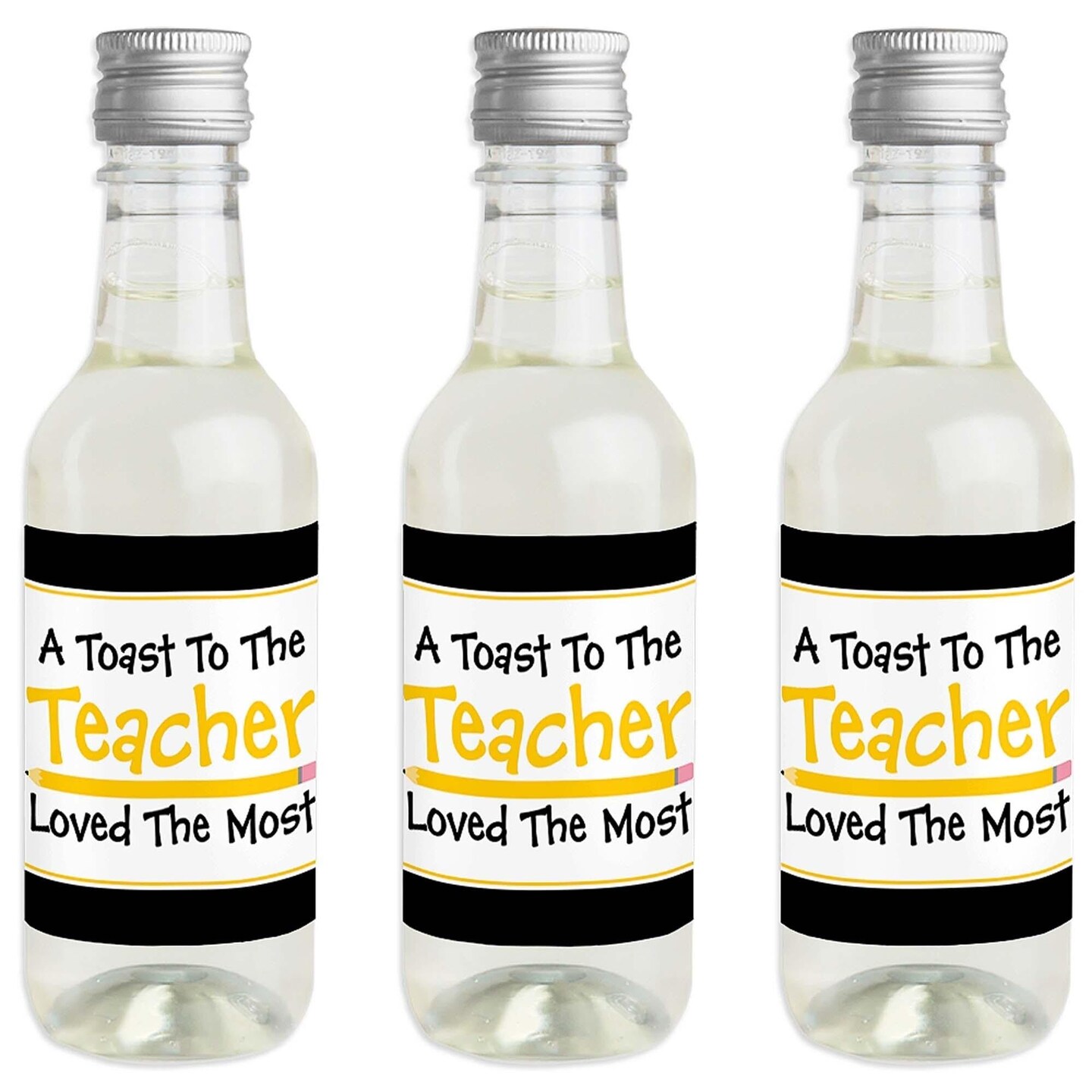 Big Dot of Happiness Best Teacher Gift - Mini Wine and Champagne Bottle Label Stickers - Teacher First and Last Day of School Gift - Set of 16