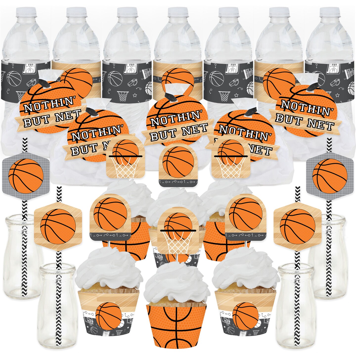 Big Dot of Happiness Nothin’ But Net - Basketball - Baby Shower or Birthday Party Favors and Cupcake Kit - Fabulous Favor Party Pack - 100 Pieces