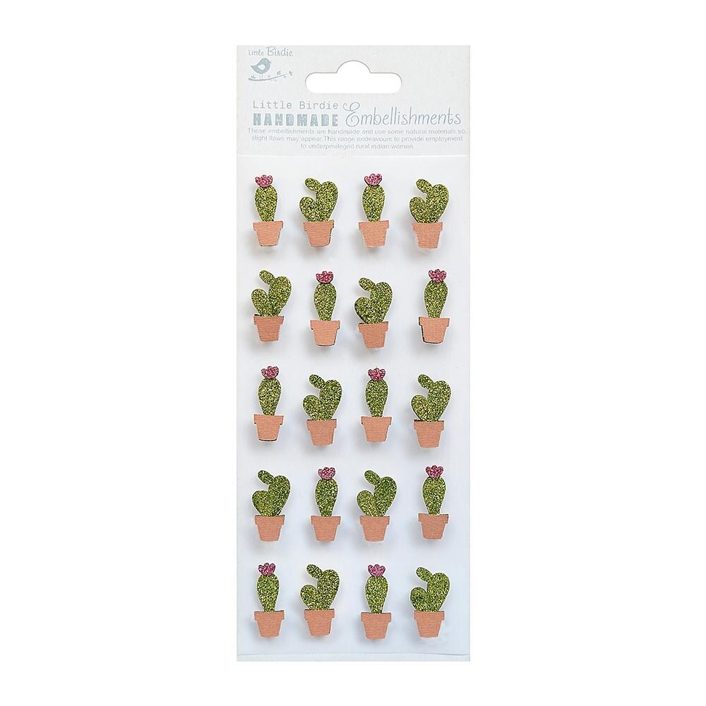 Little Birdie Glitter Embellishment 20/Pkg-Mini Cactus