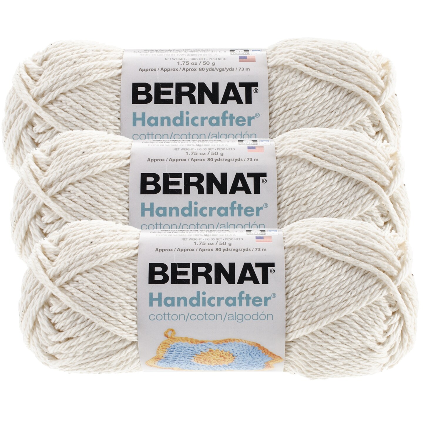 (Pack of 3) Bernat Handicrafter Cotton Yarn - Solids-Off White