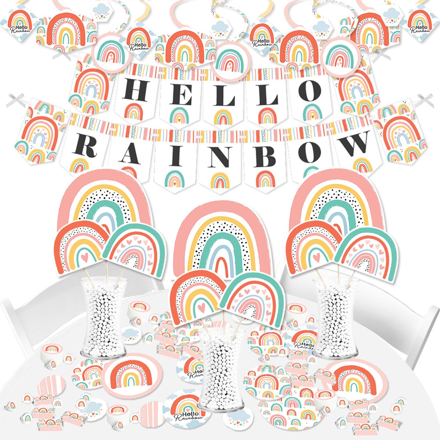 Big Dot of Happiness Hello Rainbow - Boho Baby Shower and Birthday Party Supplies - Banner Decoration Kit - Fundle Bundle