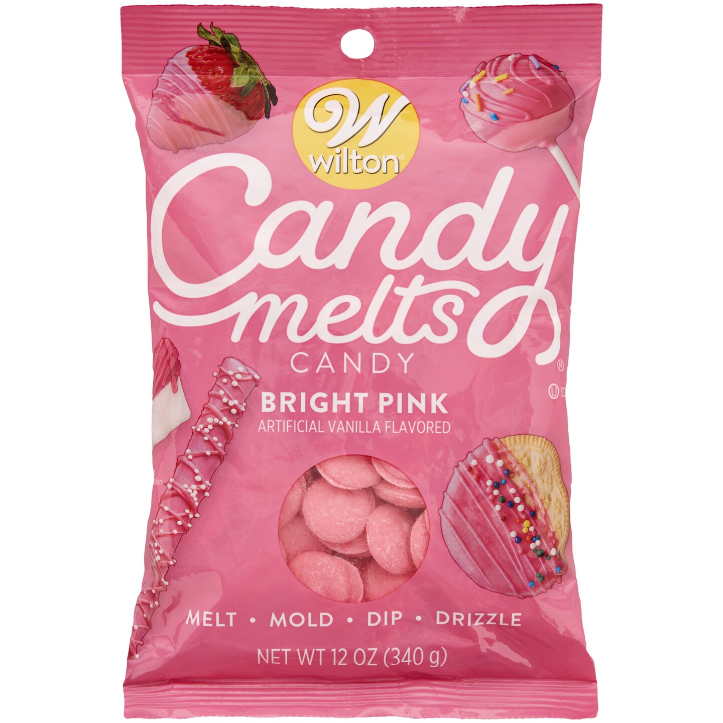 Candy Melts Flavored 12oz-Bright Pink, Vanilla- 3 Pack- best by date:  01/2023