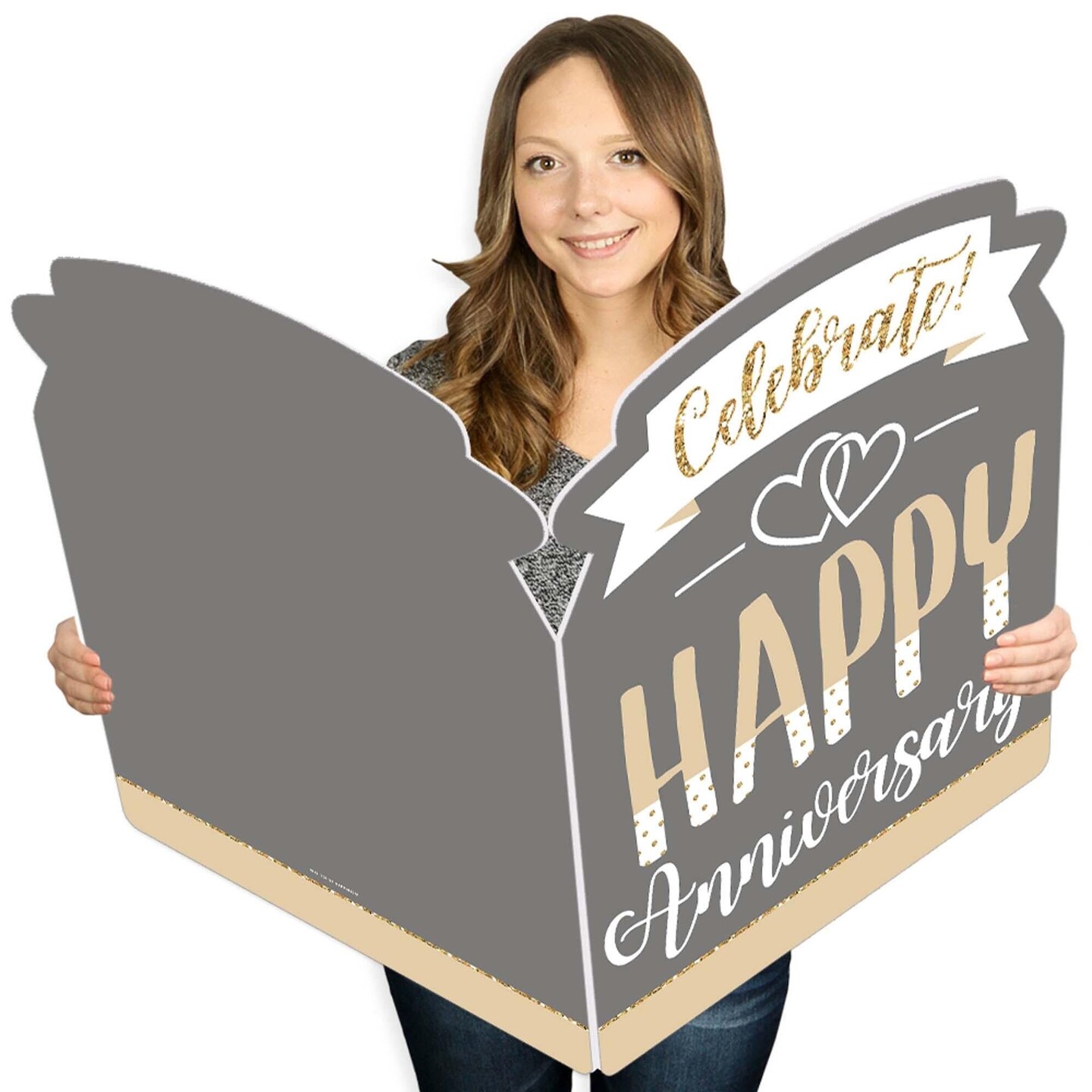Big Dot of Happiness Happy Anniversary - Gold Wedding Anniversary Congratulations Giant Greeting Card - Big Shaped Jumborific Card