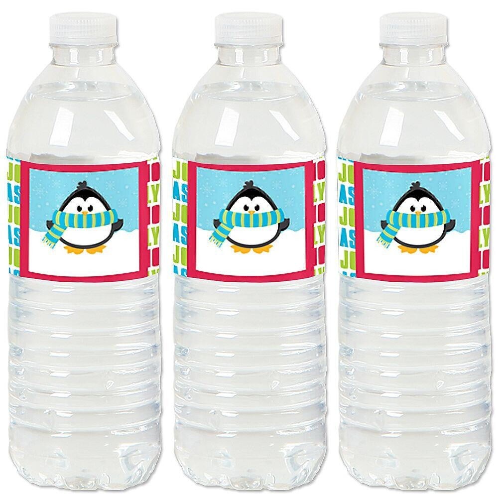 Big Dot of Happiness Holly Jolly Penguin Holiday or Christmas Party Water Bottle Sticker